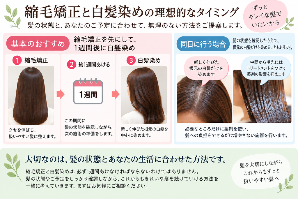 縮毛矯正と白髪染めの順番と1週間あける目安